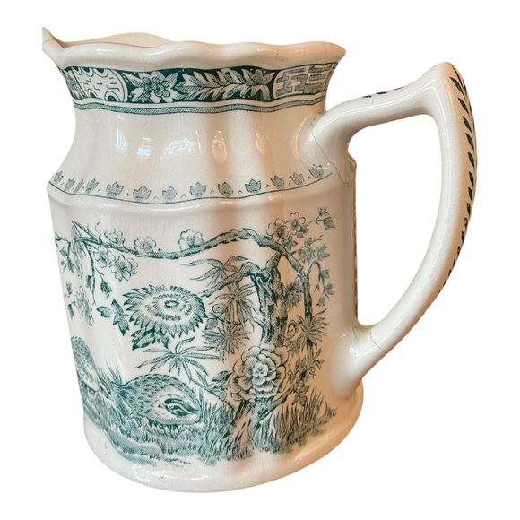 Antique Furnivals Quail Pitcher. Green Transfer-ware English Transfer-ware 1913 - Picture 8 of 8
